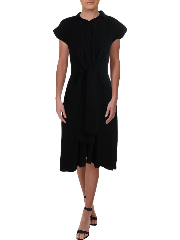 Womens Pleated Knee-Length Shirtdress