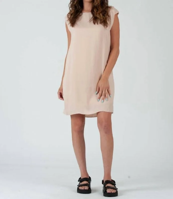 Saige Shoulder Pad Dress In Beige