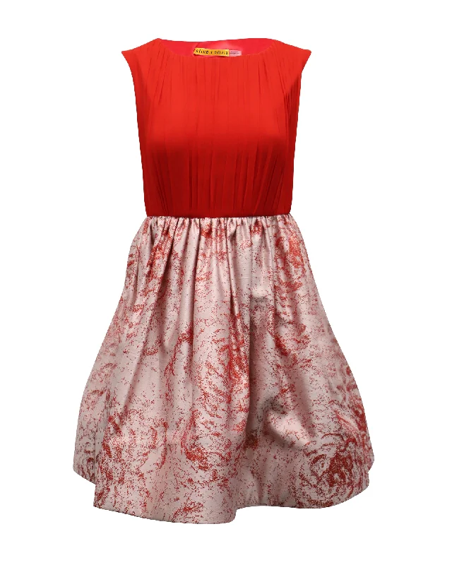 Alice + Olivia Kirie Cocktail Dress in Red Silk