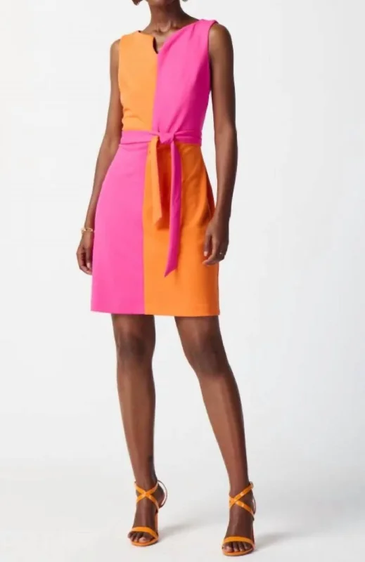 This Playful And Sophisticated Shift Dress In Pink/manderin