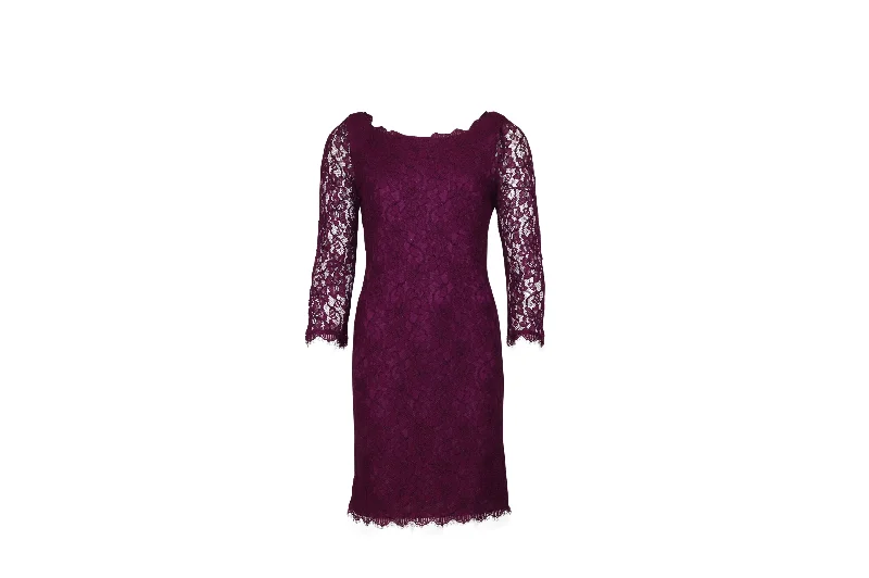 Diane Von Furstenberg Zarita Lace Mini Dress in Purple Rayon