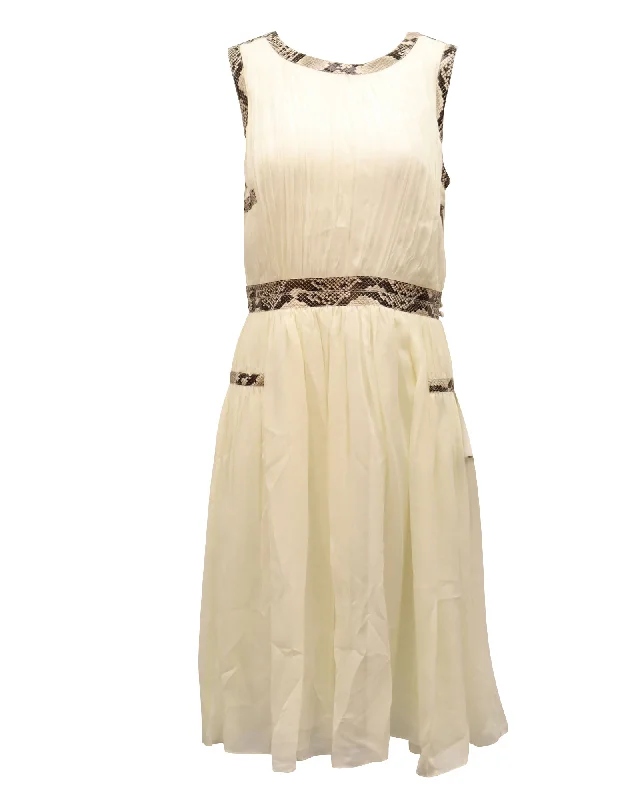 Diane Von Furstenberg Snakeskin Trimmed Dress in Ivory White Silk