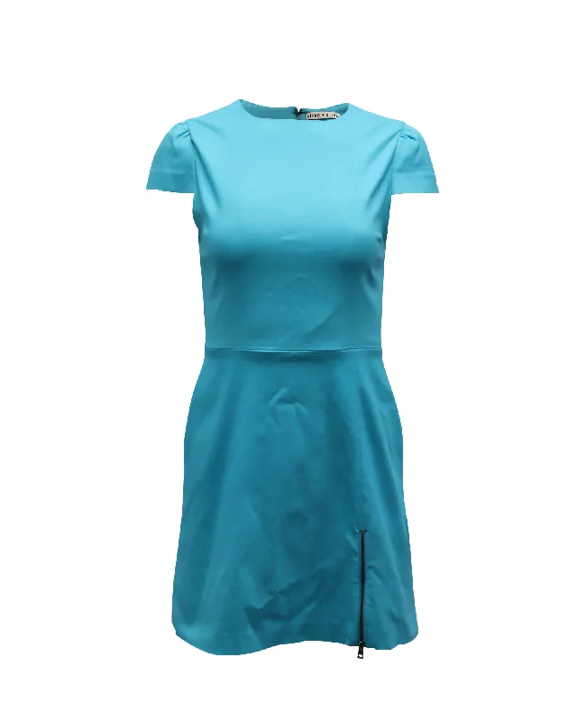 Alice + Olivia Zipper Detail Dress in Turquoise Viscose