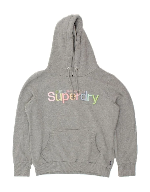 SUPERDRY Womens Graphic Hoodie Jumper UK 14 Large  Grey Cotton