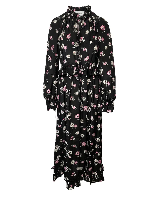 Les Revêries Tie-front Maxi Dress in Floral Print Silk