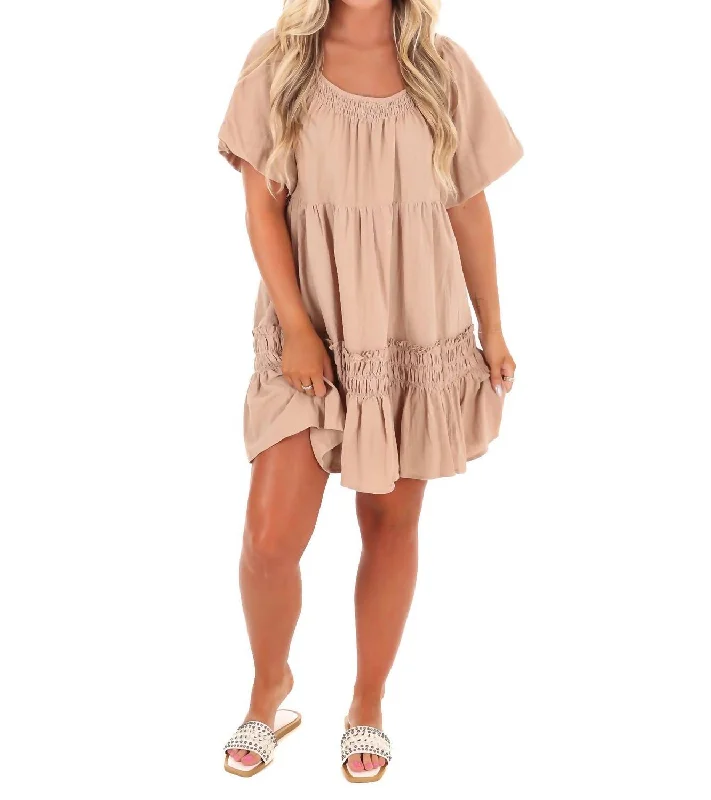 Effortless Charm Mini Dress In Tan