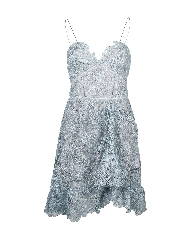 Self-Portrait Lace Mini Dress in Light Blue Polyester