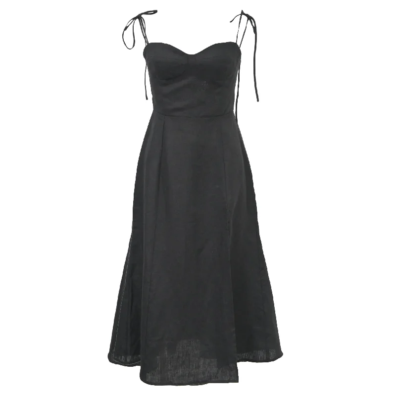 Reformation Tie-Strap Nebraska Dress in Black Linen