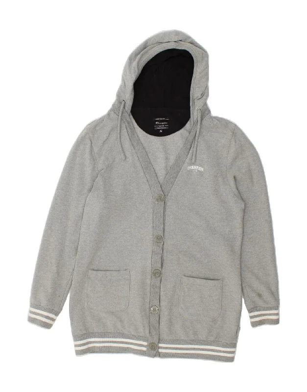 CHAMPION Womens Longline Hooded Cardigan Sweater UK 18 XL Grey Cotton