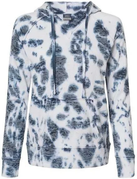 MV Sport W1162 Womens Courtney Burnout V-Notch Hooded Sweatshirt - Navy Tie Dye