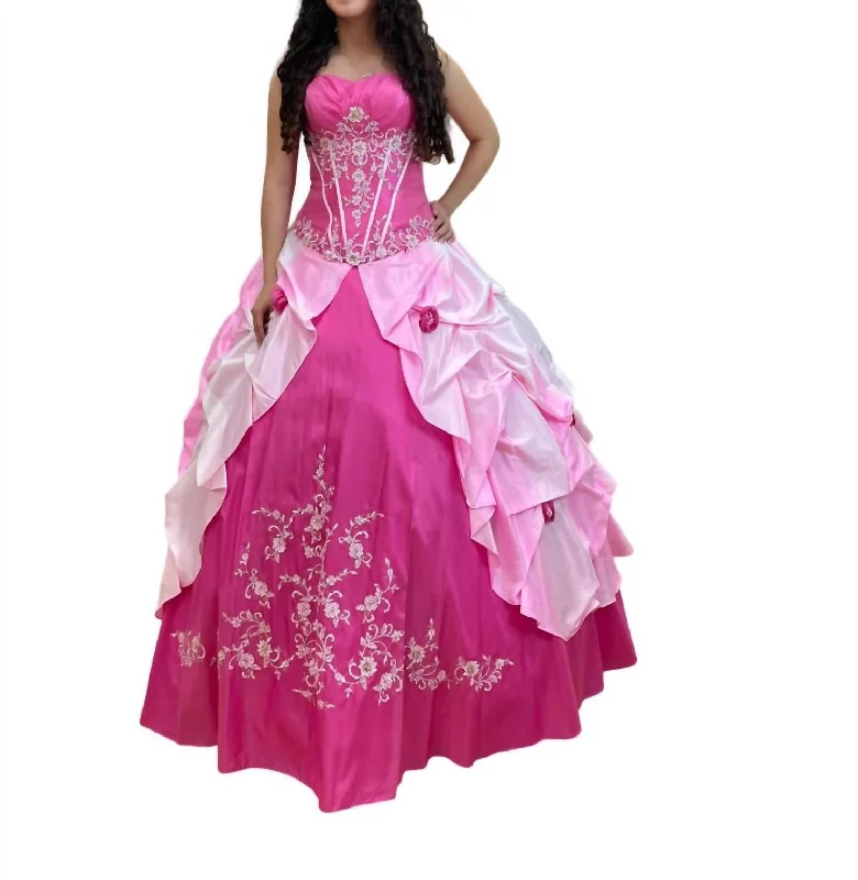 Strapless Embellished Quinceañera Dress In Magenta/light Pink