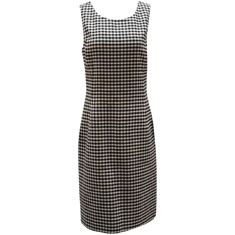 Oscar De La Renta Gingham Midi Dress in Black Wool