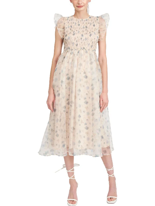 La Raque Womens Floral Smocked Midi Dress