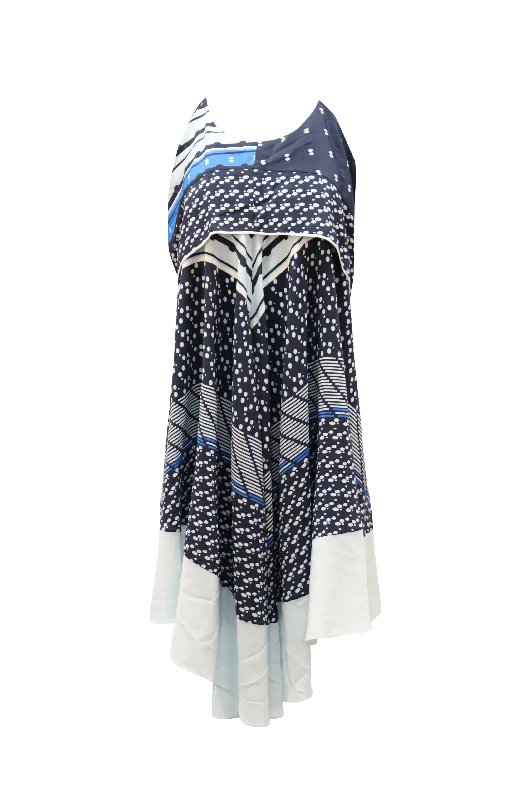 Jonathan Simkhai Asymmetric Printed Dress in Blue Silk