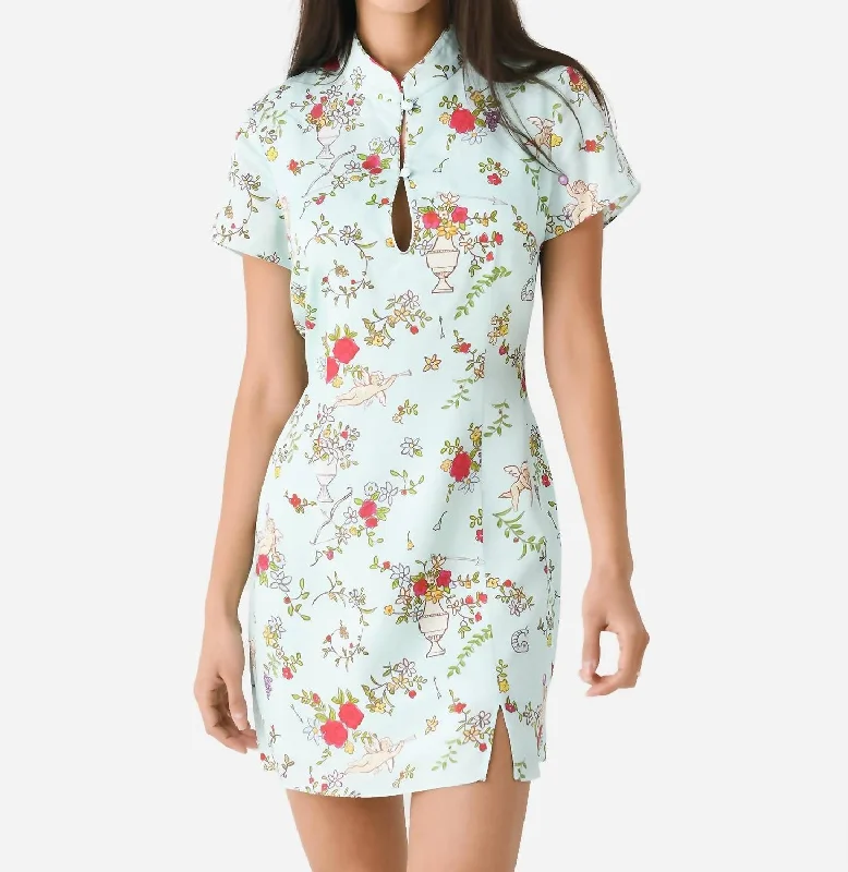 Gretchen Mini Dress In Mint Cherub Print