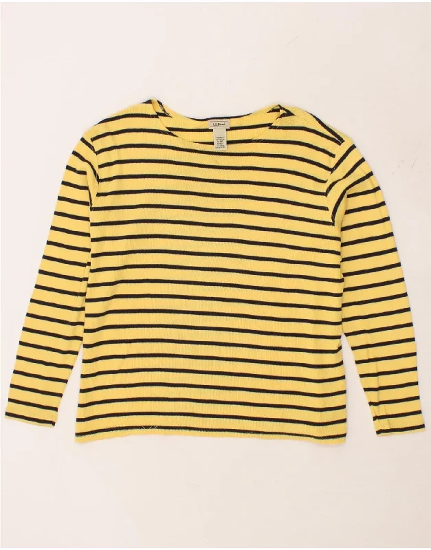 L.L.BEAN Womens Boat Neck Jumper Sweater UK 18 XL Yellow Striped Cotton